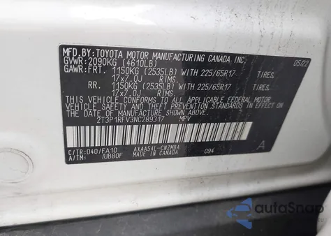 2022 Toyota Rav4 Xle из США, поврежденный, VIN 2T3P1RFV3NC289317